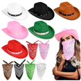 thumbnail image 2 of Sombrero de vaquero rosa con remaches de estrella de cinco puntas Sombrero de vaquero occidental con cinturón negro Sombrero de vaquero con remaches de estrella de cinco puntas, 2 of 2