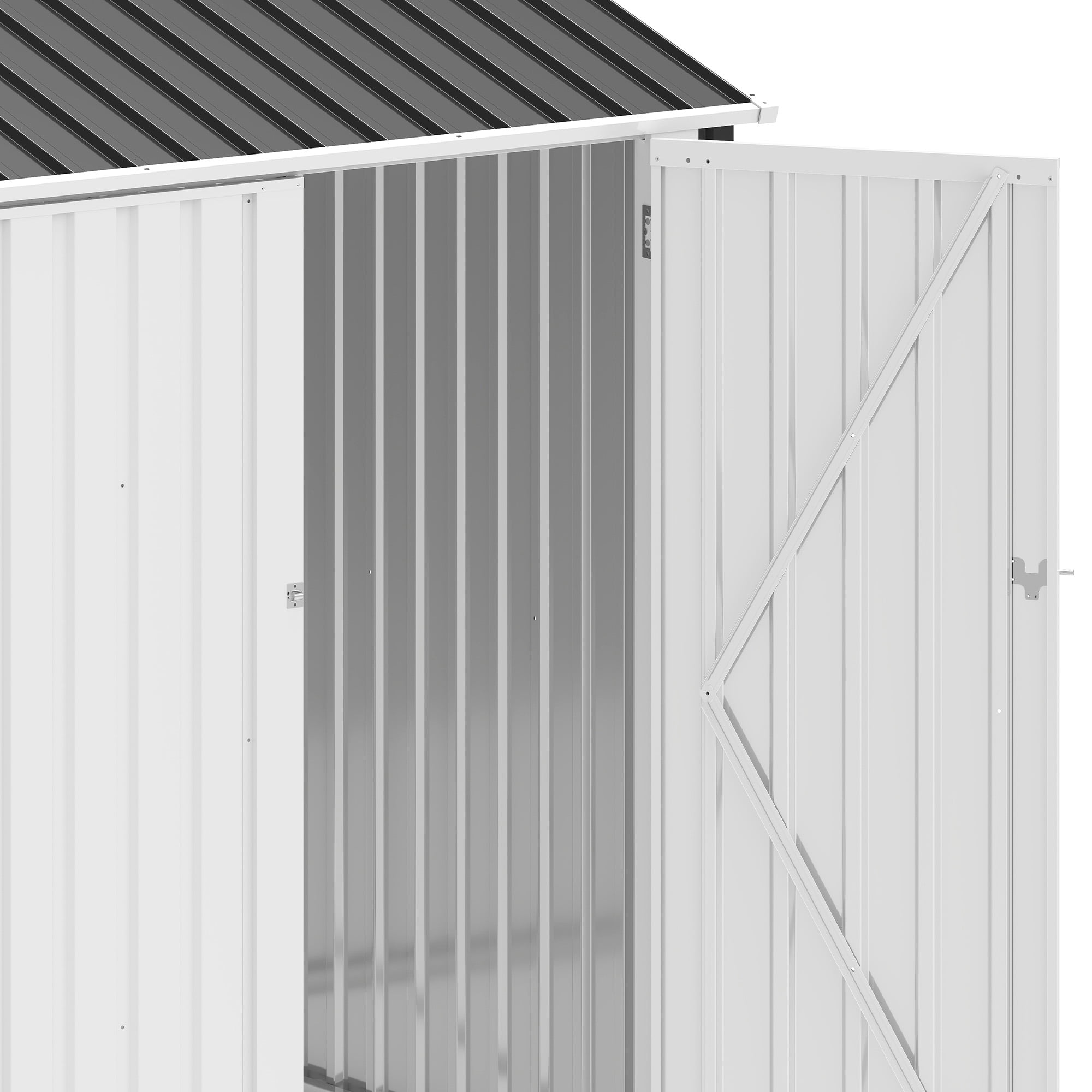 Uforic Metal Outdoor Storage Shed, 8x6ft Steel Tool Shed with Window, Lockable Door and Sloped Roof, for Backyard Patio Garage Lawn, Gray and White