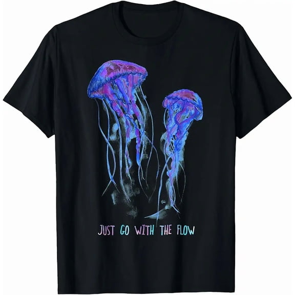 Neon Watercolor Jellyfish Sea Life Just Go With The Flow Unisex Graphic Short Sleeve T-Shirt