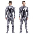 thumbnail image 4 of Mufeng Men's Shiny Metallic Full Body Unitard Jumpsuit Mock Neck Long Sleeve Zentai Bodysuit Grey 3XL, 4 of 5