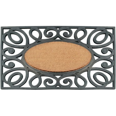 A1HC Natural Coir and Rubber Door Mat, 38x23, Thick Durable Doormats for Indoor Outdoor Entrance, Heavy Duty, Low Profile Door Mat, Easy to Clean, Long Lasting, Front Porch Entry Rug, Black Finish