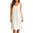 thumbnail image 2 of ZyeKqe Womens Nightgown Sleeveless Crewneck Chest Pleated Casual Sleep Shirts Lightweight Loose Comfy Midi Dress, 2 of 5