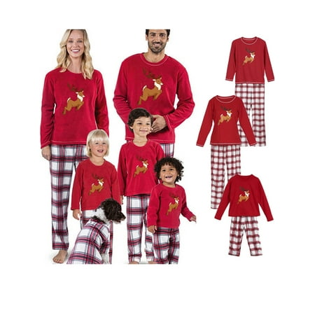 

Family Xmas Matching 2PCS Pajamas Set Elk Tops Plaid Pants Family Sleepwear Christmas Nightwear Cozy Pajamas Set