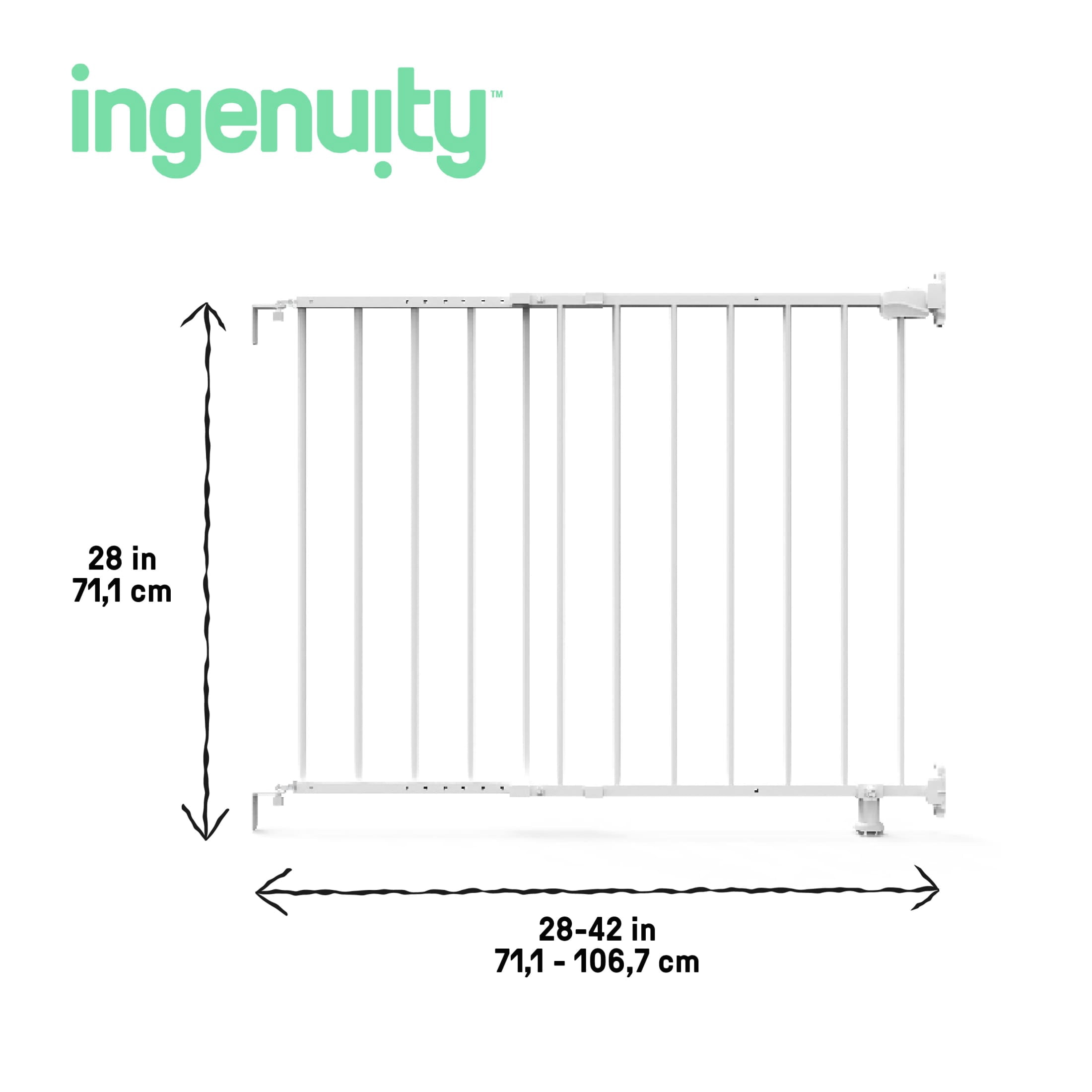 Ingenuity The Stairway 42W Series Safety Pet and Baby Gate, White Metal Finish, Openings from 28"-42" Wide, Ages 6-24 Months