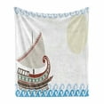 thumbnail image 1 of Retro Soft Flannel Fleece Throw Blanket, Ornate Ship Floating on Classic Greek Style Ocean Waves Faded Sun, Cozy Plush for Indoor and Outdoor Use, 50" x 70", Pale Blue Redwood Umber, by Ambesonne, 1 of 6