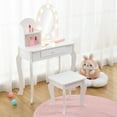 thumbnail image 1 of QinaQin Tocador princesa para niñas con luces touch, espejo, banco y accesorios de madera para juego de maquillaje infantil, 1 of 8