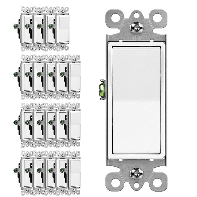 (Paquete de 20) Cml interruptor de luz de pared basculante decorativo de 3 vías interruptor de encendido/apagado de un solo polo o de tres vías 15A 120/277V blanco
