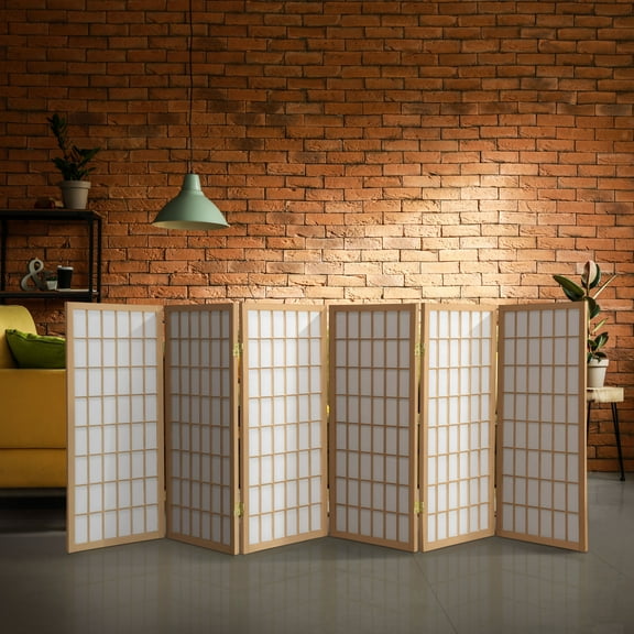 3 ft. Tall Classic Japanese Window Pane Lattice Privacy Screen - Natural - 6 Panels