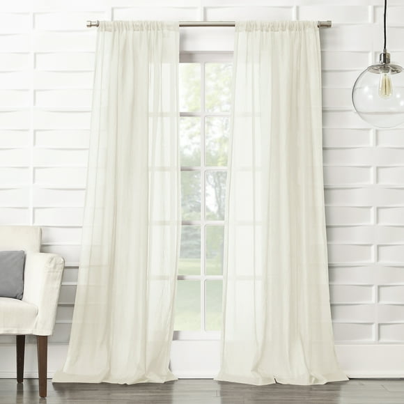 No. 918 Tayla Crushed Texture Semi-Sheer Rod Pocket Curtain Panel, 50" x 84", Cream Off-White