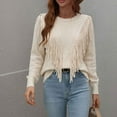 thumbnail image 5 of jtjvou Women's Casual Crewneck Fringe Tassel Knitted Pullover Sweater Jumper Tops,Beige,S, 5 of 5