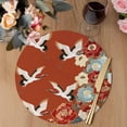 thumbnail image 3 of Japanese Style Round 15 Inch Placemats Set of 8, Red Farmhouse Botanical Peony Birds HeatResistant Non Slip Place Mats for Dining Table, Wipeable Braided Kitchen Table Mats for Housewarming, 3 of 9