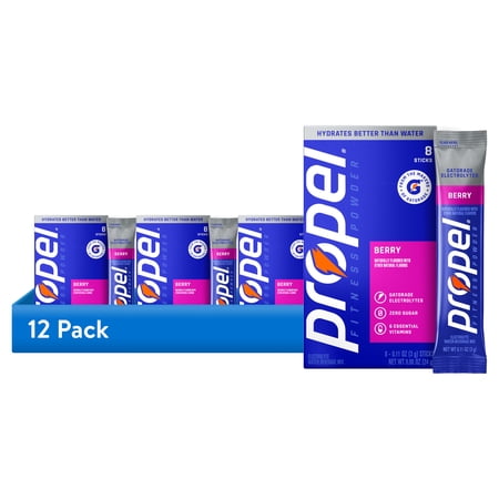 (12 pack) Propel Zero Sugar Berry, On the Go Packs, Electrolyte Powder Drink Mix, 0.11 oz, 8 Count Packets