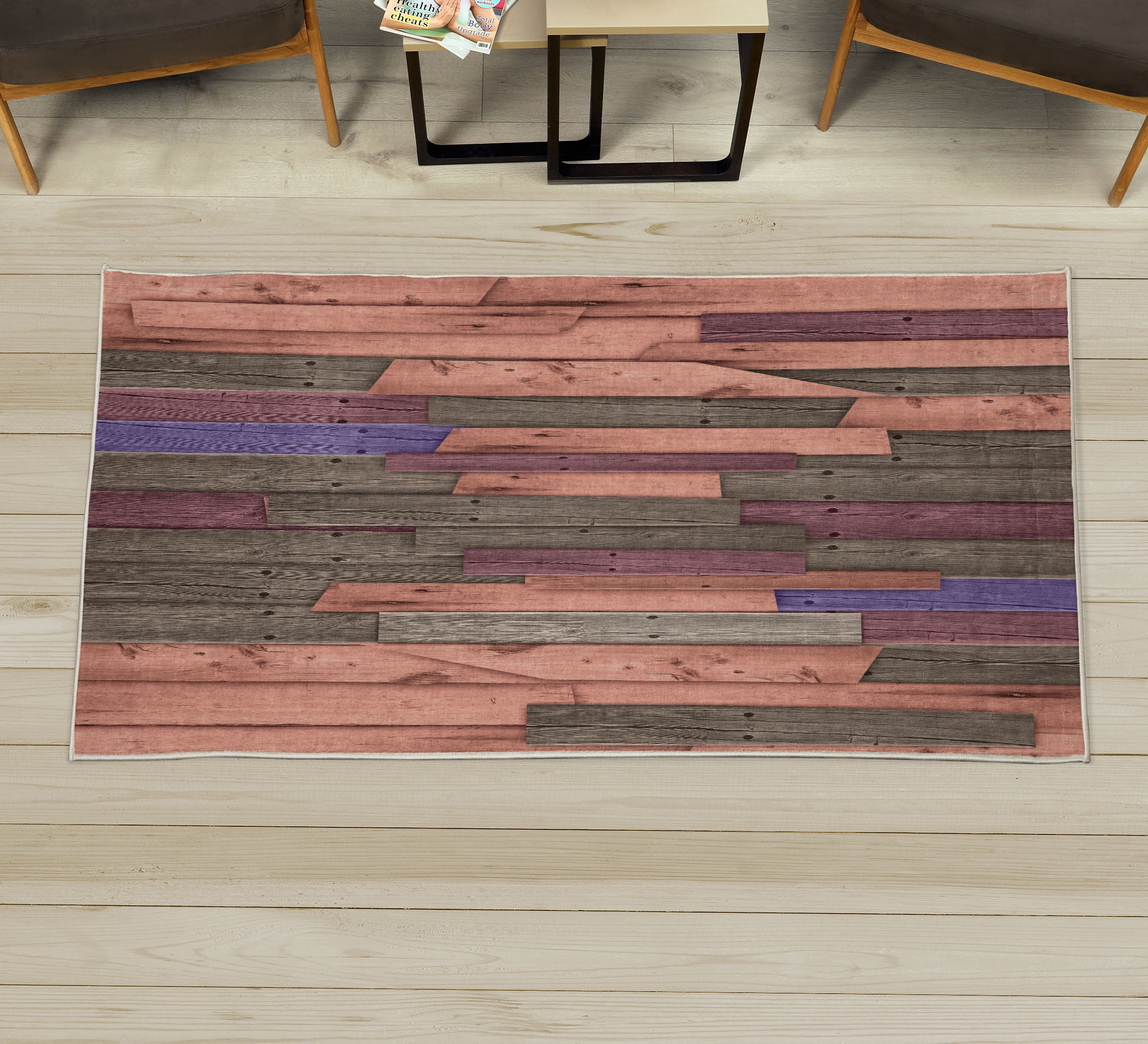Rustic Decorative Rug, Grunge Wood Planks Barn House Door Nails Country ...