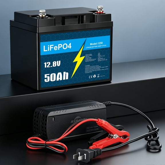 12V 50Ah LiFePO4 Lithium Battery with 5A Charger, Deep Cycle, for Trolling Motor