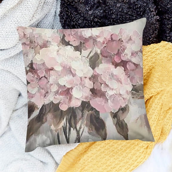 FCXZI Pink Flower Pillow Covers 100% Linen Decorative Cushion Covers 18x18in