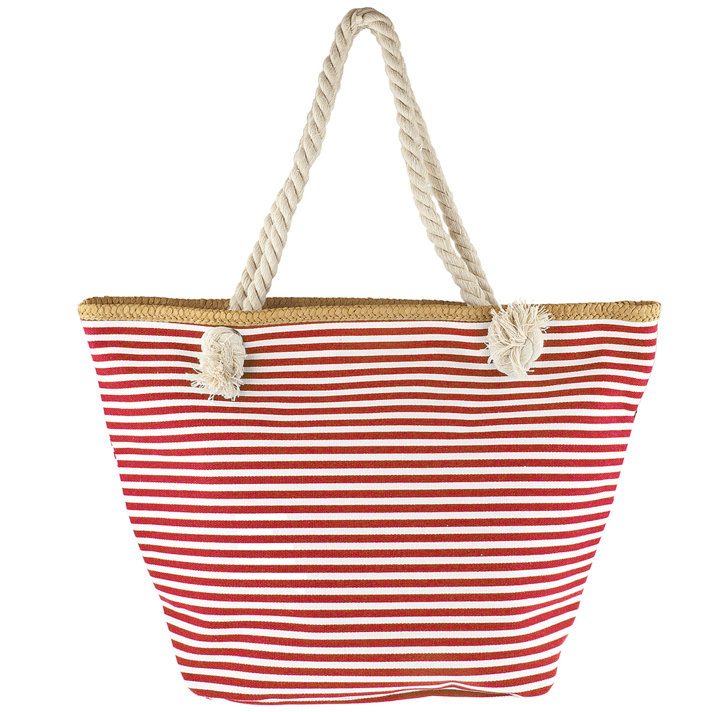 red and white striped tote