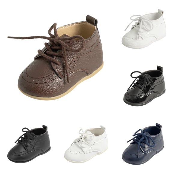 Xijirk Solid Baby High Top Brogue Oxford First Walking Shoes, Lace Up Non Soft Sole formal Dress Shoes for Boys Wedding Party Ceremony Brown,12-18 Months