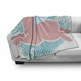 thumbnail image 2 of Blue and Pink Soft Flannel Fleece Throw Blanket, Happy Flying Pig with Wings on Retro Style Dotted Oval, Cozy Plush for Indoor and Outdoor Use, 70" x 90", Pale Sky Blue Pale Pink, by Ambesonne, 2 of 5