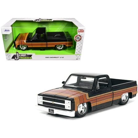 1985 Chevrolet C-10 Pickup Truck Black with Stripes and GM Rally Wheels "Just Trucks" Series 1/24 Diecast Model Car by Jada