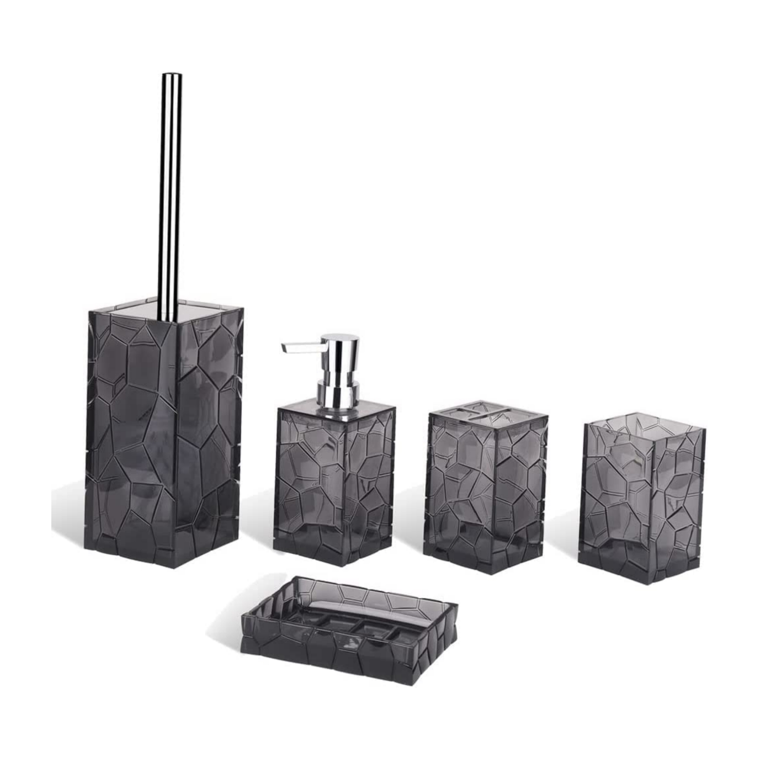 NIERBO Acrylic Dark Gray 5 Piece Bathroom Vanity Accessory Set with Toothbrush Holder Tumbler