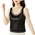 thumbnail image 2 of Women Silk Satin Tank Tops Elegant Round Neck Pearl Beads Sleeveless Tunic Top Summer Basic Blouse 2025, 2 of 6