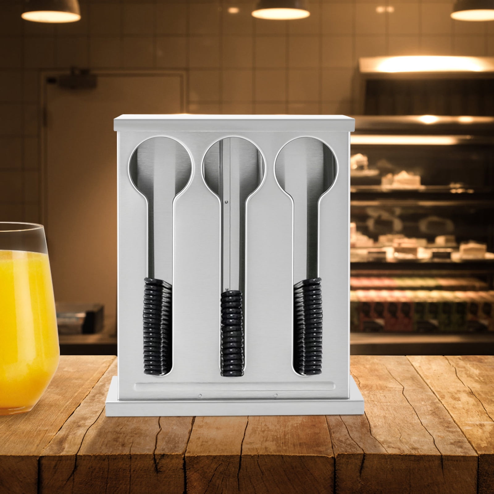 3 Compartment Utensil Dispenser Stainless Caddy Cutlery Organizer, Flatware Holder Silverware Organizer, Forks Spoons Knives Dispenser for Restaurant Party Buffet Dinner Table Kitchen Countertop