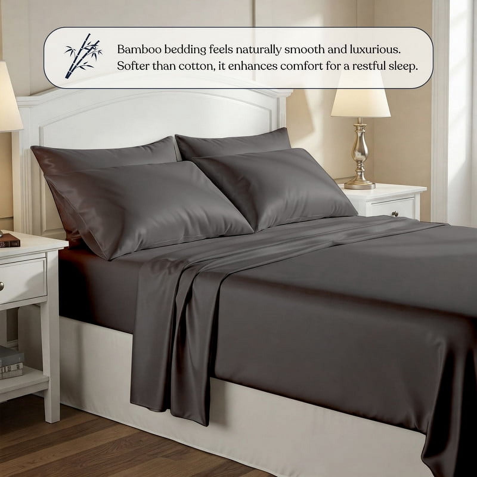 Delara Twin Organic Bamboo Viscose Sheet & Duvet Cover Set Bundle – Ultra-Soft, Cooling Luxury Bedding for Hot Sleepers, Dark Gray