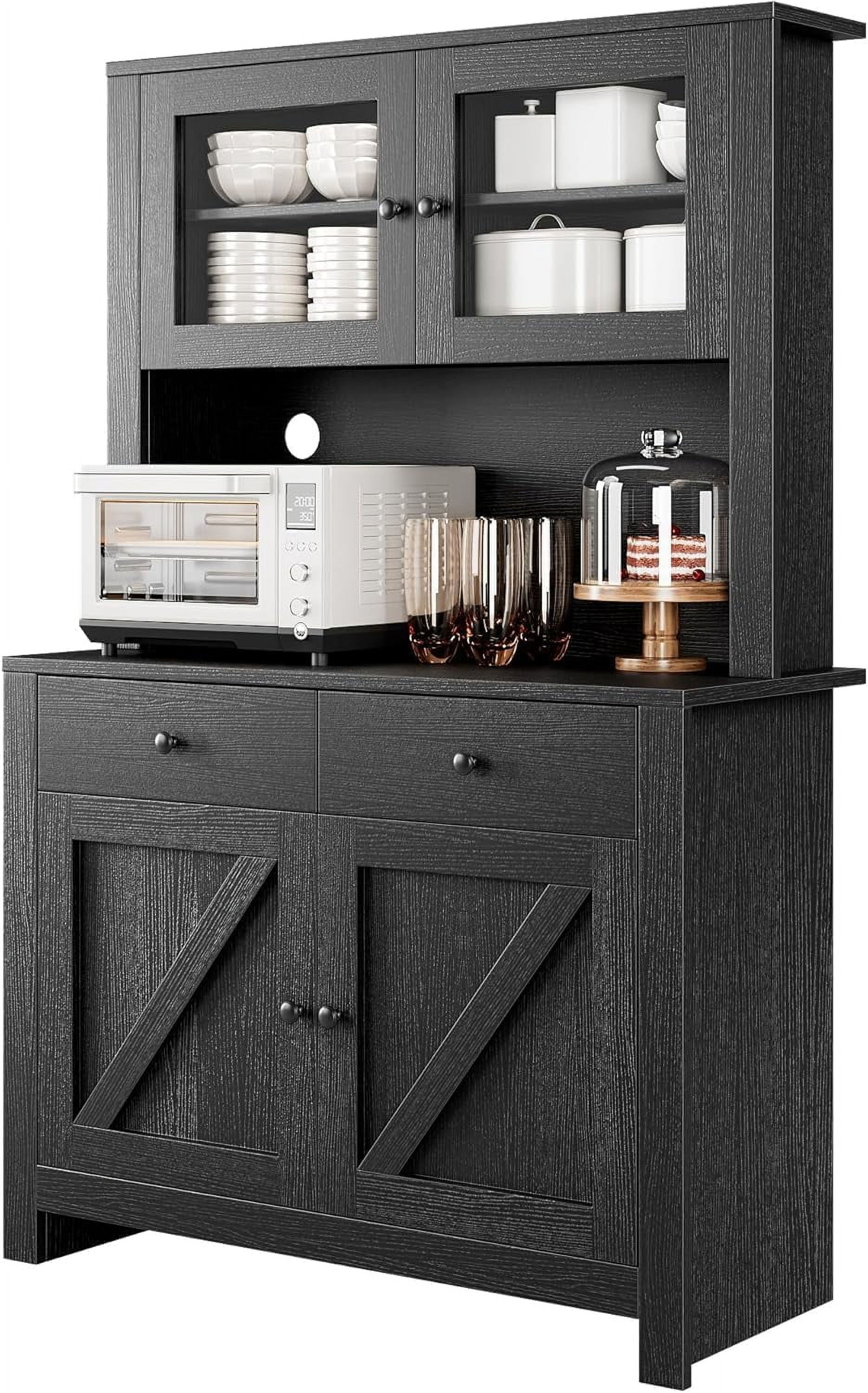 Your Perfect Find Versatile Kitchen Food Cabinet with Microwave Stand – Freestanding Storage Cabinet with Drawers and Adjustable Shelves, Perfect for Dining Rooms and Buffets, Black Finish
