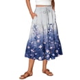 thumbnail image 3 of Women's Floral Maxi Skirt, High Waist Drawstring Tiered Pleated Skirt, Lightweight Flowy Boho Skirt for Beach, Vacation and Summer,Sky Blue,2XL, 3 of 7