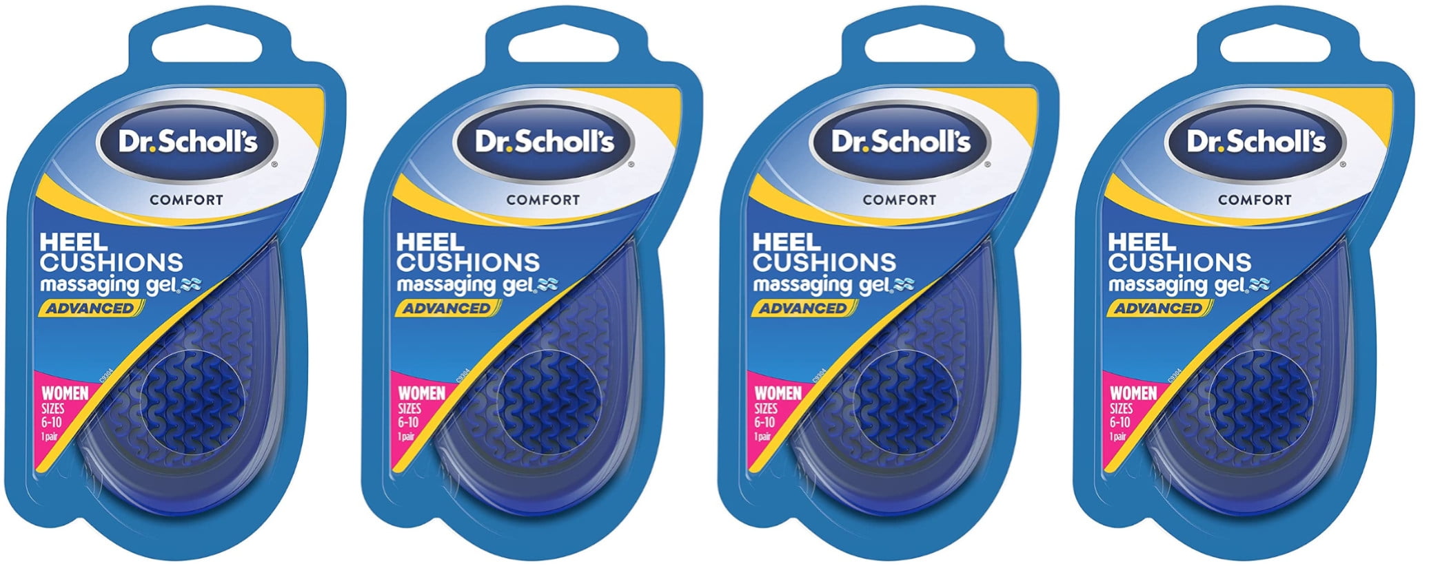 (4 Pack) Dr. Scholl's Women's Comfort Massaging Gel Heel Cushions Size 6-10, 1 Pair
