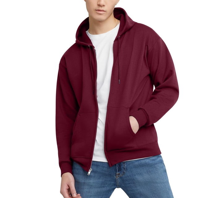 Sudadera con capucha Hanes Full-Zip Eco-Smart para hombre, color granate, talla L