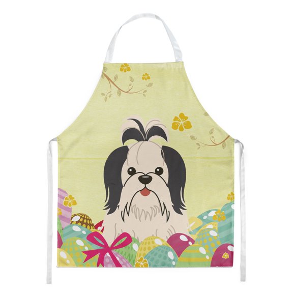 Carolines Treasures BB6088APRON Easter Eggs Shih Tzu Black White Apron Large multicolor