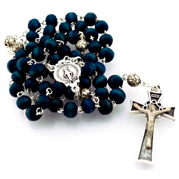 Blue Rosary Beads with Miraculous Medal Centerpiece