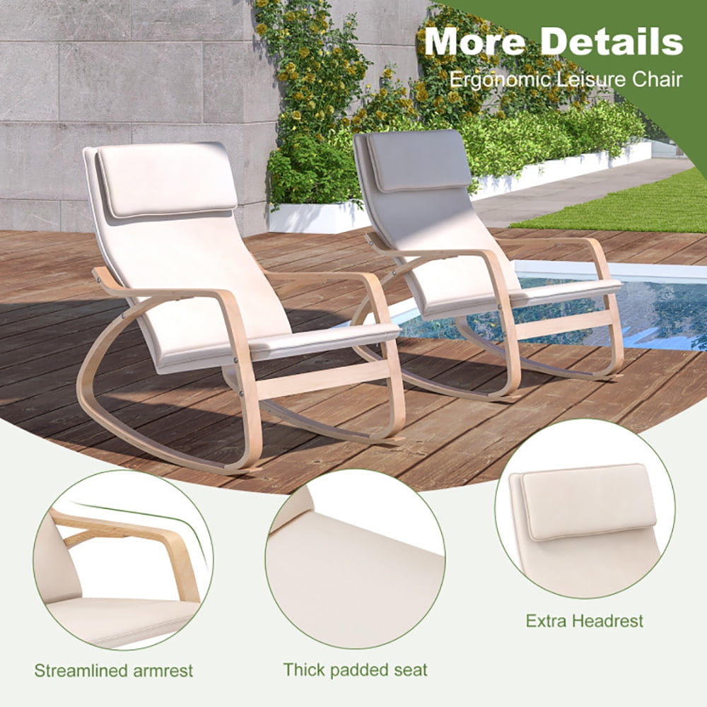 Finihen Modern Rocking Chair, Stable Wooden Frame Leisure Rocking Chair with Removable Upholstered Cushion, for Bedroom, Living Room, Beige Finihen Modern Rocking Chair, Stable Wooden Frame Leisure Rocking Chair with Removable Upholstered Cushion, for Bedroom, Living Room, Beige