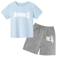 thumbnail image 3 of Ropa para niños con estampado de marca gótica, conjunto de camiseta y pantalones cortos de verano para adolescentes, 2 piezas, manga corta, moda informal para niños y niñas, 3 of 5