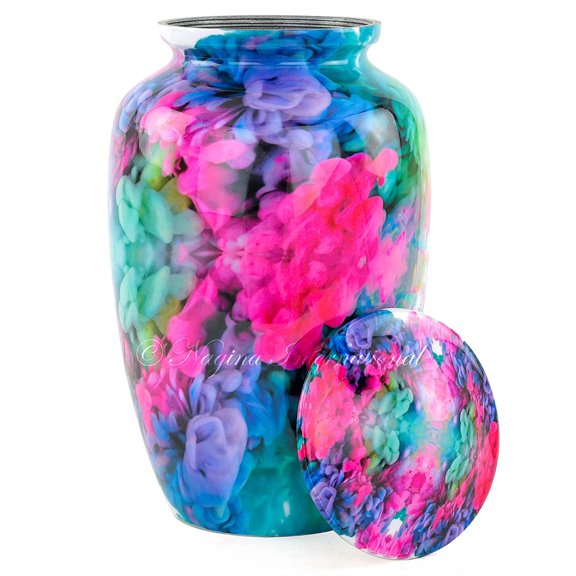 11" Aluminum Cremation Funeral Urns for Adult Human & Pet Loss | Handcrafted Burial Funeral Urns for Cremated Ash Remains Storage (Bloomy Pink)