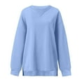 thumbnail image 3 of Fiaer,Womens Plus Size Crew Neck Sweatshirt Long Sleeve Soft Pullover with Side Split Hem Solid Fall Casual Tops Light Blue L, 3 of 4