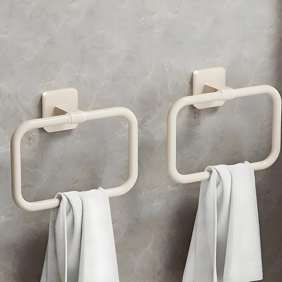 ASTOTSELL 2 Pack Towel Ring - Thickened Space Aluminum Towel Holder, Towel Racks for Bathroom, Modern Square Towel Hanger Wall Mounted -Cream White