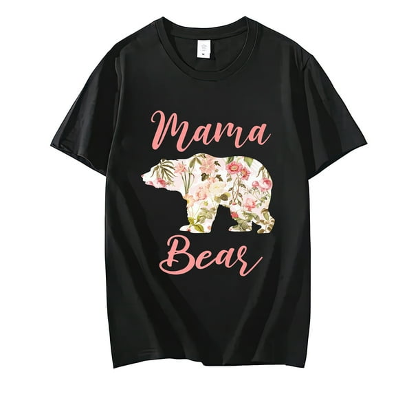 Mama Bear Floral Mothers Day Premium T-Shirt Casual Short Sleeve Round Neck Tops T-shirts