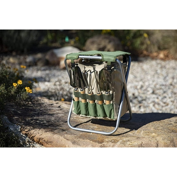 Garden Kneeler and Seat with Detachable Tote Organizer for Weeding & Yard Work - Olive Green with Beige Accents