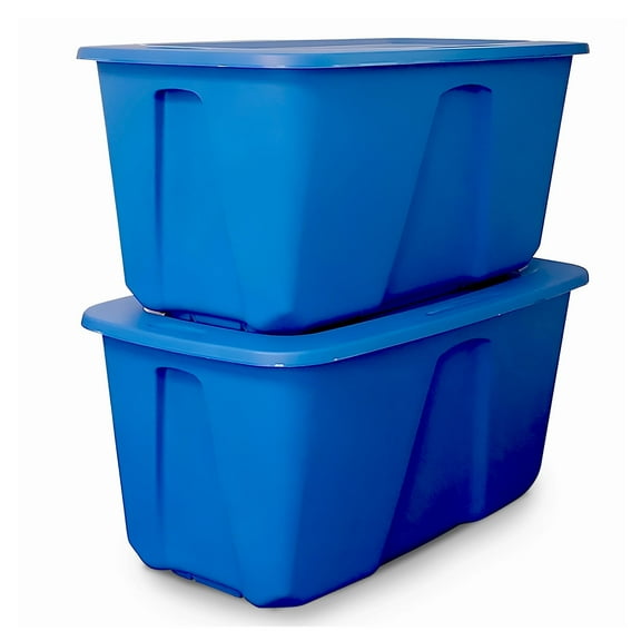 HOMZ Heavy-Duty Solid 32-Gallon Large Storage Bins with Lids, Blue, 2 Pack