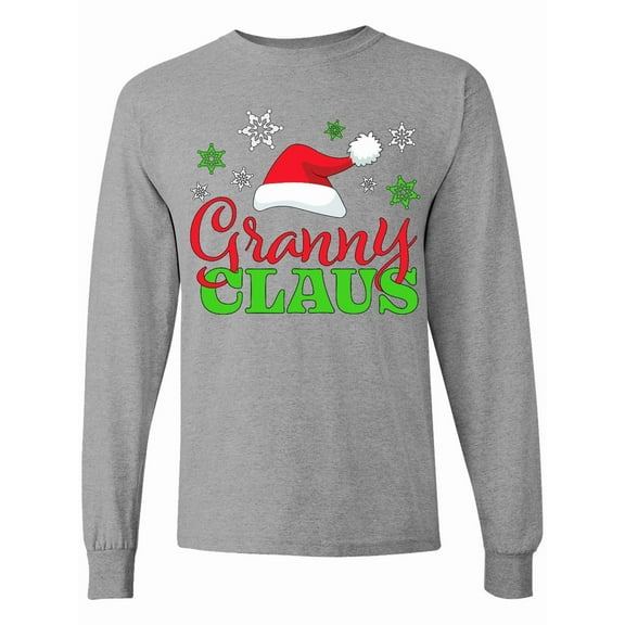 Inktastic Granny Claus with Christmas Santa Hat and Snowflakes Long Sleeve T-Shirt