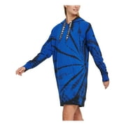 DKNY Women's Sport Tie Dyed Hoodie Sneaker Dress Blue- Size Small