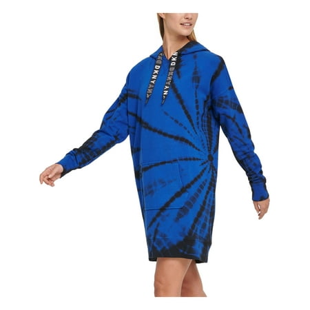 DKNY Women's Sport Tie Dyed Hoodie Sneaker Dress Blue- Size Small