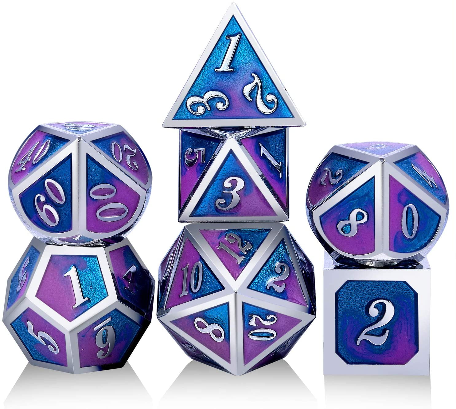 7 Die Enamel Polyhedral DND Dice Set with Metal Tin for Dungeons and Dragons and Role Playing Game Purple Metal Dice Set D&D 