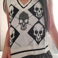 thumbnail image 2 of Women Gothic Punk Knit Sleeveless Vest Harajuku Skull Argyle Diamond Plaid Printed Sweater Crop for Tank Top V-Neck Slim Jumper Streetwear, 2 of 19