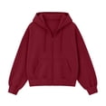 thumbnail image 7 of VBVC Women's Oversized Full Zip Hooded Sweatshirt , Casual Drawstring Hoodie Jacket For Women , Ladies' Basic Fall Top with Pockets, Wine , S-2XL, 7 of 7