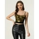 thumbnail image 3 of Top corto con lentejuelas para mujer con tirantes finos y escote en V profundo Oro S, 3 of 5