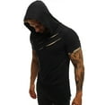 thumbnail image 4 of Hvyesh Mens Hip Hop Ripped Hoodie Tops Short Sleeve Hooded Workout Sweatshirts Casual Athletic Hoodies T-Shirt Pullover, 4 of 5