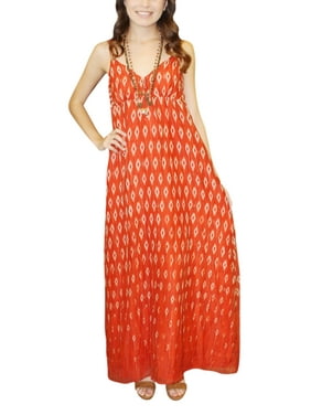 Mogul Womens Sexy Red Orange Long Dress Beautiful Printed Sleeveless Fall Fashion Maxi Dresses M